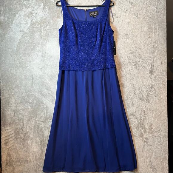 Alex Evenings Glittered Two Piece Dress Set Modest Dress Sz 10 Electric Blue New - Picture 2 of 10